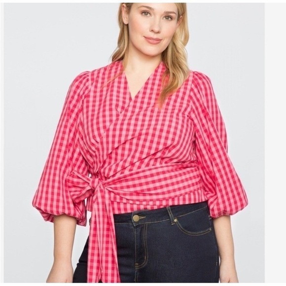 Draper James Tops - Draper James Eloquii Red & White Gingham Print Blouse 14 Rockabilly Coquette